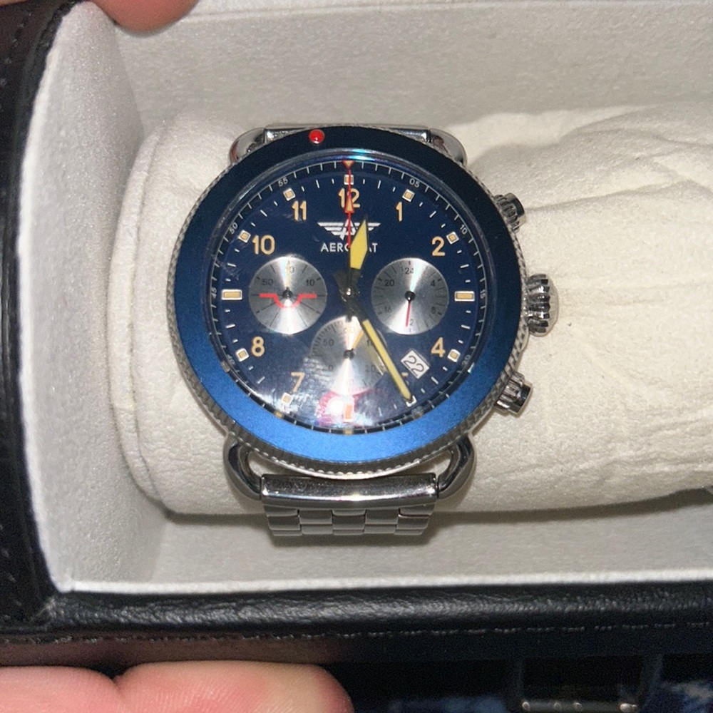 Aeromat silver band date watch